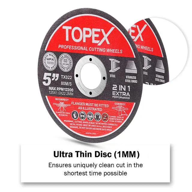 Alt view image 7 of 7 - TOPEX 50-Piece 125mm 5" Professional Cutting Wheels Discs 2 in 1 Steel Inox Ultra Thin