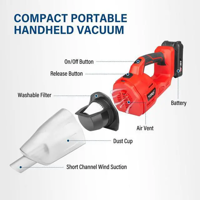 Alt view image 2 of 7 - TOPEX 20V Cordless Handheld Vacuum Cleaner for Home & Car w/ Battery & Charger