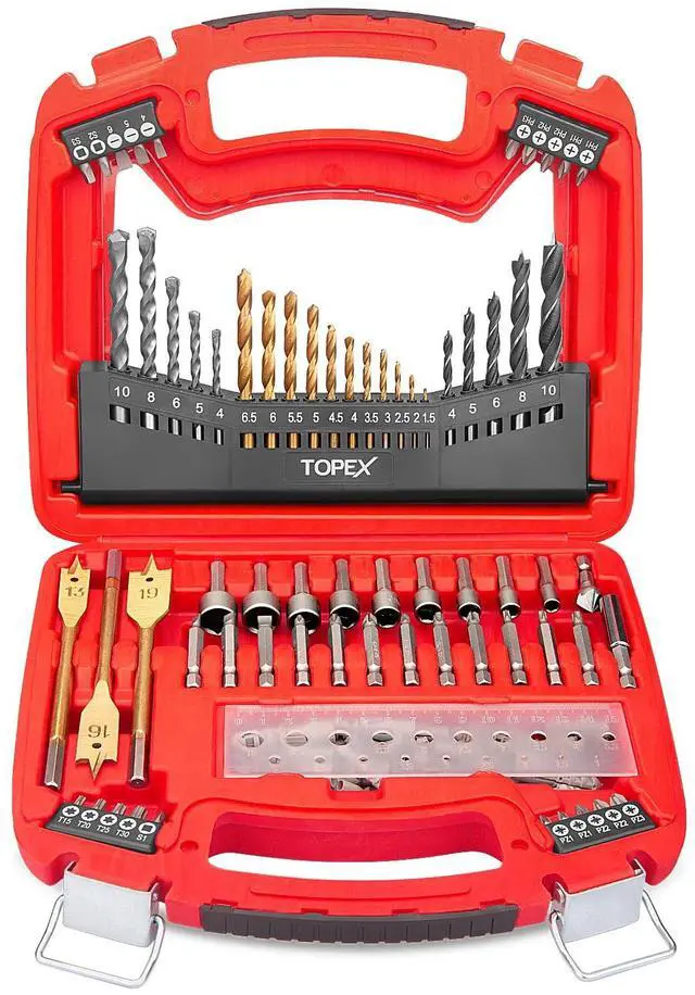 Main image of TOPEX 128 Piece Drill Bit Set HSS Titanium Drill & Screwdriver Bit Set with Case