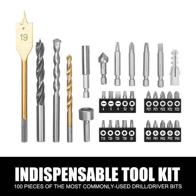 Alt view image 3 of 7 - TOPEX 128 Piece Drill Bit Set HSS Titanium Drill & Screwdriver Bit Set with Case