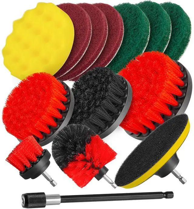 Main image of TOPEX 14-Piece Drill Brush Attachment Kit, 2-in-1 Clean & Polish Power Scrubber Set for Effortless Scrubbing