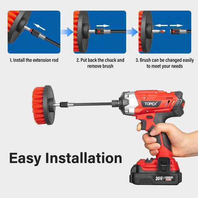 Alt view image 3 of 7 - TOPEX 14-Piece Drill Brush Attachment Kit, 2-in-1 Clean & Polish Power Scrubber Set for Effortless Scrubbing