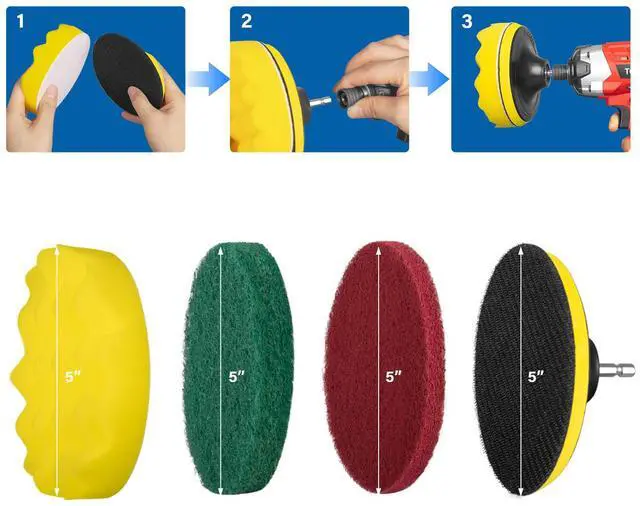 Alt view image 4 of 7 - TOPEX 14-Piece Drill Brush Attachment Kit, 2-in-1 Clean & Polish Power Scrubber Set for Effortless Scrubbing