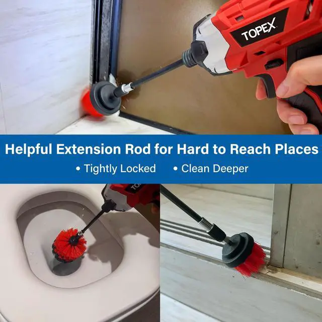 Alt view image 6 of 7 - TOPEX 14-Piece Drill Brush Attachment Kit, 2-in-1 Clean & Polish Power Scrubber Set for Effortless Scrubbing