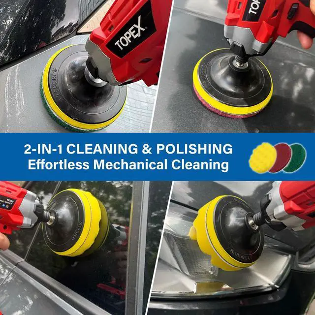Alt view image 7 of 7 - TOPEX 14-Piece Drill Brush Attachment Kit, 2-in-1 Clean & Polish Power Scrubber Set for Effortless Scrubbing