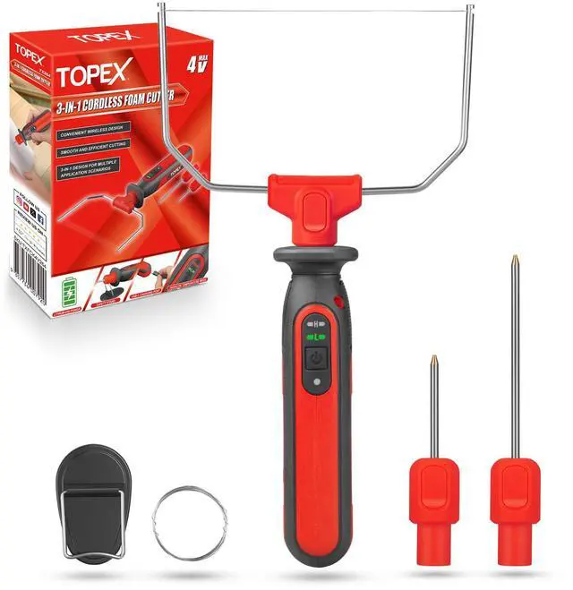 Main image of TOPEX 4V 3-IN-1 Cordless Foam Cutter, Hot Knife Engraving Kit, Electric Styrofoam Polystyrene Cutting Tool Set, with LED light for Crafting and Foam Projects