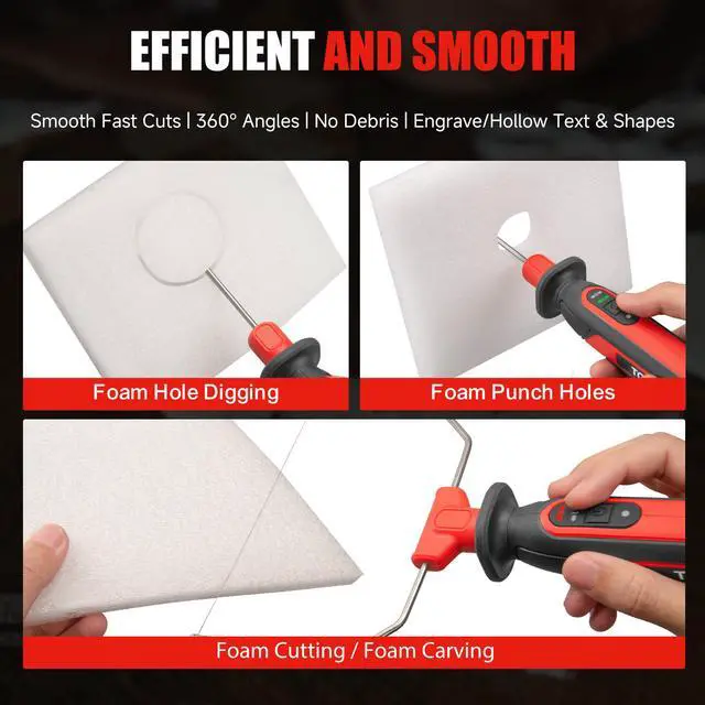 Alt view image 5 of 7 - TOPEX 4V 3-IN-1 Cordless Foam Cutter, Hot Knife Engraving Kit, Electric Styrofoam Polystyrene Cutting Tool Set, with LED light for Crafting and Foam Projects