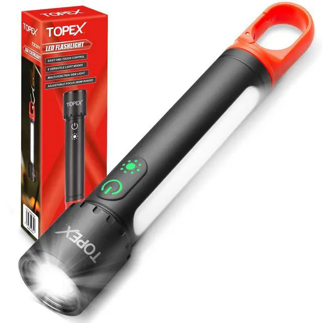 Main image of TOPEX LED Torch Rechargeable, 800 Lumens, 600M Super Bright Adjustable Focus Flashlight, 9 Lighting Modes, Waterproof Torch for Camping, Outdoor
