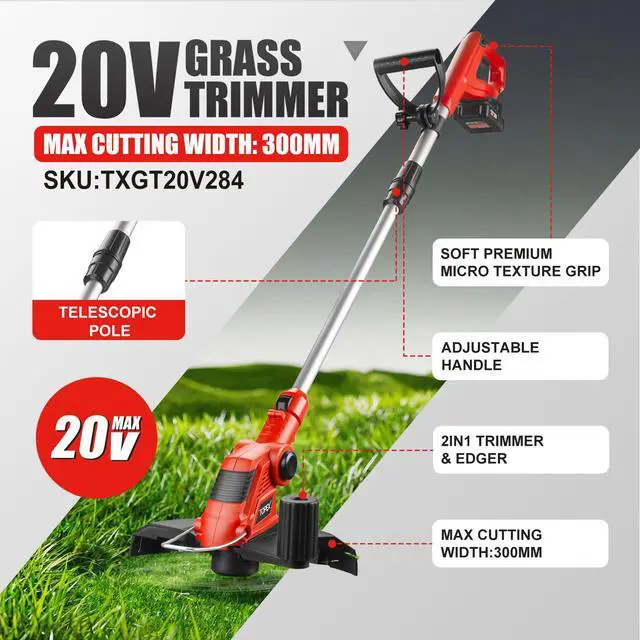 Alt view image 2 of 7 - TOPEX 20V Cordless Grass Trimmer, 30cm Grass Trimmer Lawn Mover & Edger Garden Tool, Battery Powered Grass Cutter with Spool Line for Home Yard