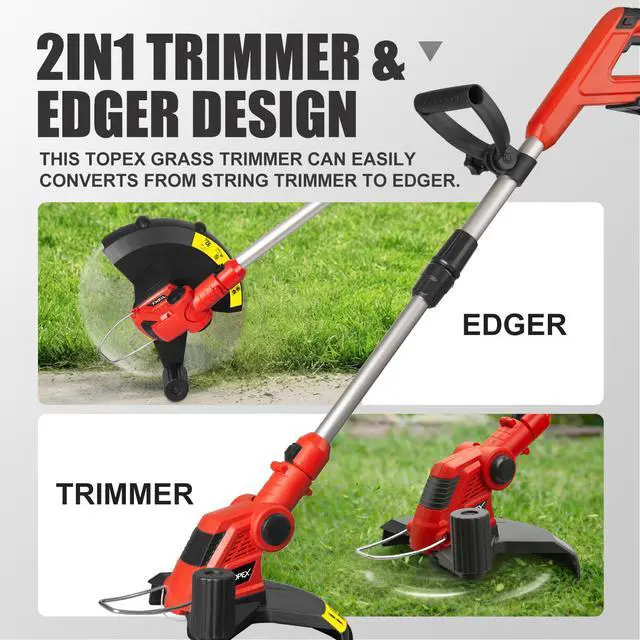 Alt view image 5 of 7 - TOPEX 20V Cordless Grass Trimmer, 30cm Grass Trimmer Lawn Mover & Edger Garden Tool, Battery Powered Grass Cutter with Spool Line for Home Yard