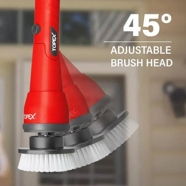 Alt view image 5 of 7 - TOPEX 20V Cordless Power Scrubber With Extension Long Handle & 4 Replaceable Brush Heads,2 Speeds Power Scrubber Brush