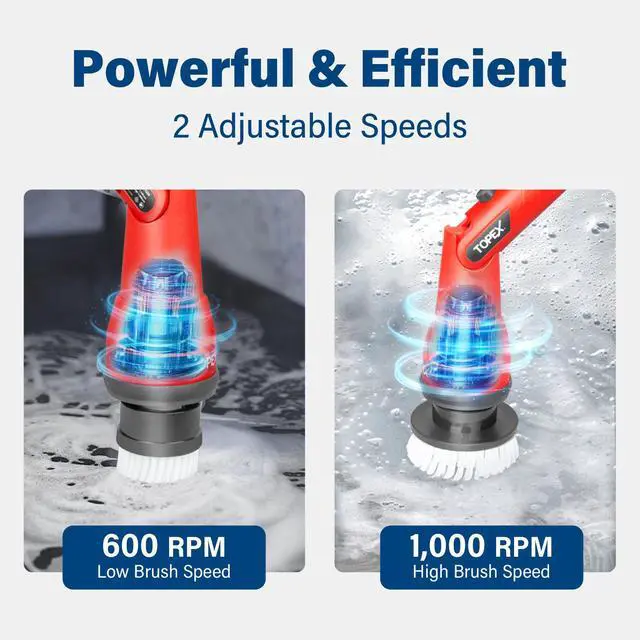 Alt view image 3 of 7 - TOPEX 20V Cordless Power Scrubber With Extension Long Handle & 4 Replaceable Brush Heads,2 Speeds Power Scrubber Brush
