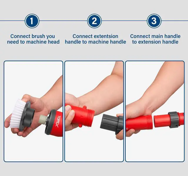 Alt view image 7 of 7 - TOPEX 20V Cordless Power Scrubber With Extension Long Handle & 4 Replaceable Brush Heads,2 Speeds Power Scrubber Brush