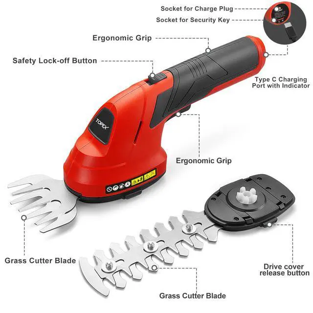 Alt view image 2 of 7 - TOPEX 4v 2in1 Cordless Grass Hedge Trimmer Grass Shears Cutter Garden Tool
