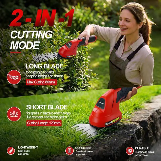Alt view image 3 of 7 - TOPEX 4v 2in1 Cordless Grass Hedge Trimmer Grass Shears Cutter Garden Tool