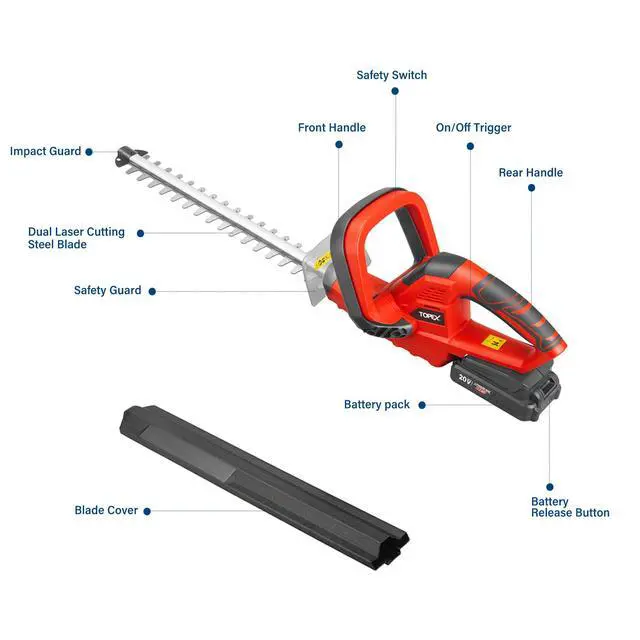 Alt view image 2 of 7 - TOPEX 20V Cordless Hedge Trimmer for Shrub, Cutting, Trimming, Pruning