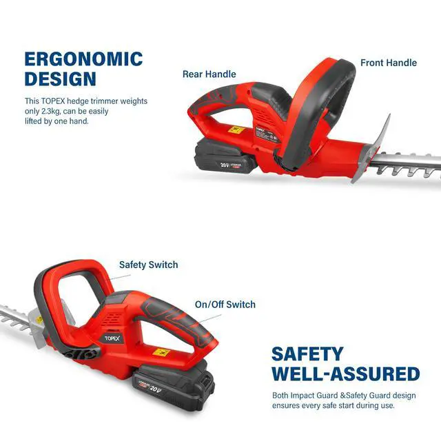 Alt view image 4 of 7 - TOPEX 20V Cordless Hedge Trimmer for Shrub, Cutting, Trimming, Pruning