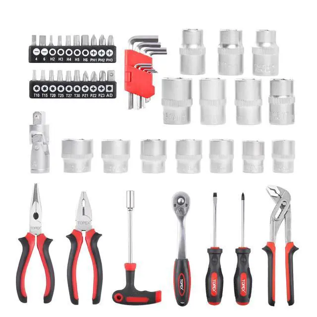 Alt view image 3 of 7 - TOPEX 52-Piece Hand Tool Kit Portable Home/Auto Repair Set w/ Ratchet Wrench, Pliers ,Screwdriver Kits and Storage Case