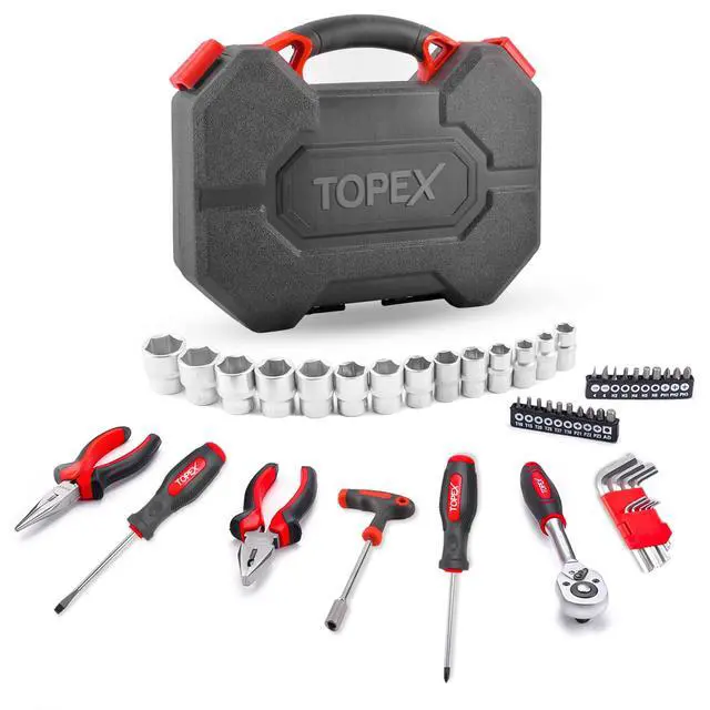 Alt view image 2 of 7 - TOPEX 52-Piece Hand Tool Kit Portable Home/Auto Repair Set w/ Ratchet Wrench, Pliers ,Screwdriver Kits and Storage Case