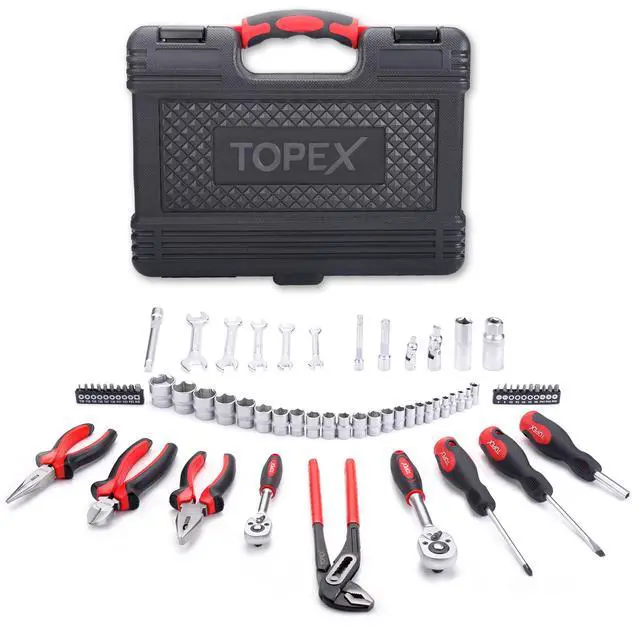 Alt view image 2 of 7 - TOPEX 65-Piece Household Hand Tool Set Home Auto Repair Kit Premium Quality
