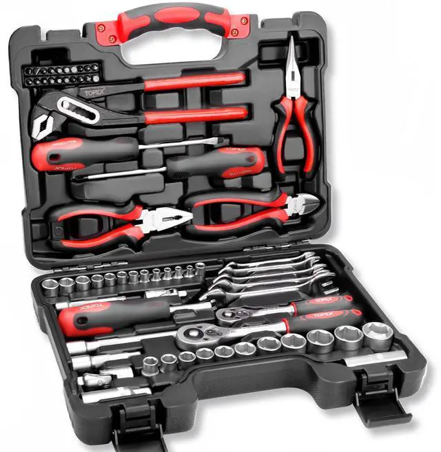 Main image of TOPEX 65-Piece Household Hand Tool Set Home Auto Repair Kit Premium Quality