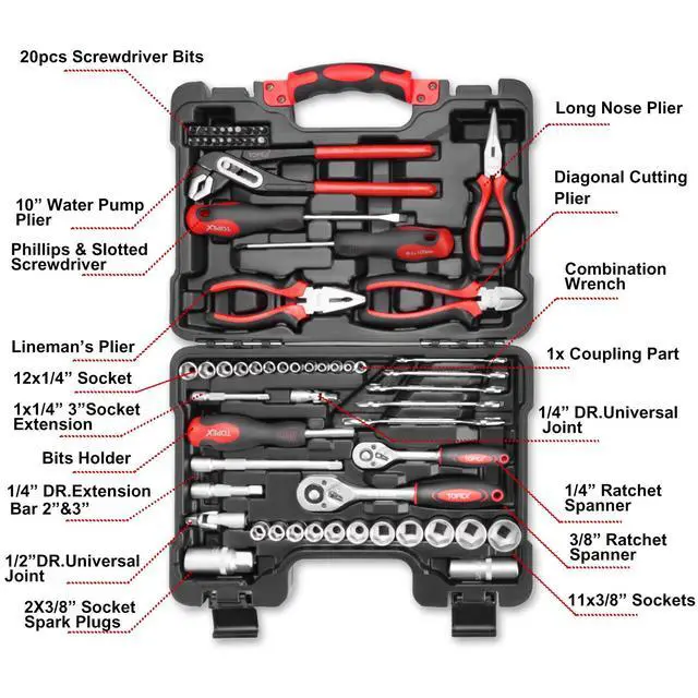 Alt view image 3 of 7 - TOPEX 65-Piece Household Hand Tool Set Home Auto Repair Kit Premium Quality