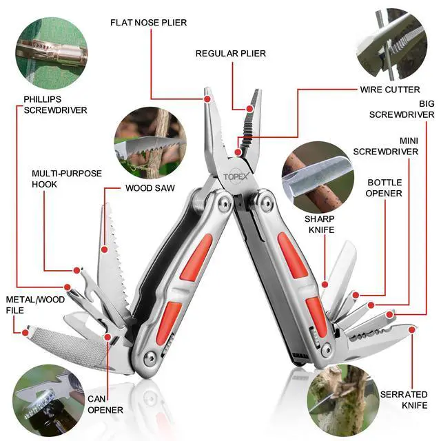 Alt view image 3 of 7 - TOPEX 16-In-1 Multitool Plier, Multi Tool Pliers, Stainless Steel Plier with Safety Locking, Cutters, Knife, Screwdrivers, Wood Saw, Can Bottle Opener