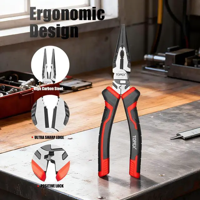 Alt view image 6 of 7 - TOPEX 4 Piece Pliers Set (190 mm Diagonal Cutters, 200 mm Combination Pliers, 200 mm Long Nose Pliers, 250 mm Water Pump Pliers) for Demanding Tasks & Home Use