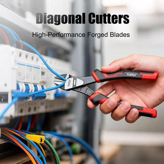 Alt view image 7 of 7 - TOPEX 4 Piece Pliers Set (190 mm Diagonal Cutters, 200 mm Combination Pliers, 200 mm Long Nose Pliers, 250 mm Water Pump Pliers) for Demanding Tasks & Home Use