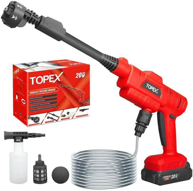Main image of TOPEX 20V Cordless Pressure Washer, 6-in-1 Nozzle for Washing Car/Wall/Floor, Battery