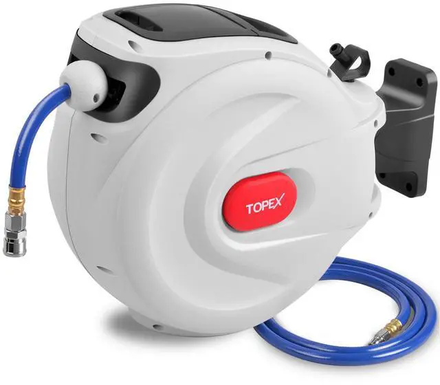 Main image of TOPEX 20M Air Hose Reel, 15 Bar Max Retractable Garden Hose Reel, Wall Mounted Air Compressor Hose Reel with Quick Coupling, Auto Rewind, Any Position Stop