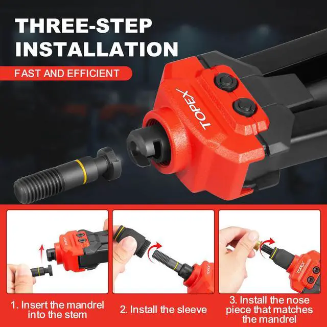 Alt view image 5 of 7 - TOPEX 160PCS Heavy Duty Nut Rivet Riveter Rivnut Nutsert Gun Riveting Kit Thread M3-12