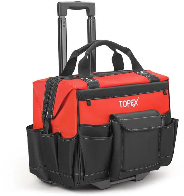 Main image of TOPEX 19 Inch Rolling Tool Bag, Tool bag with Wheels, 19 Functional Pockets Tool Organiser, Roomy Storage Tool Tote Bag with Adjustable Telescoping Handle