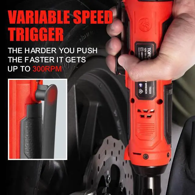 Alt view image 4 of 7 - TOPEX 3/8" 12V Cordless Electric Ratchet Wrench 45NM/33.2ft-lbs 300RPM Variable Speed & LED Light