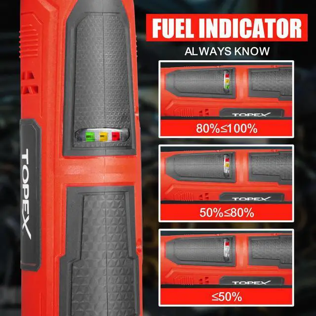 Alt view image 7 of 7 - TOPEX 3/8" 12V Cordless Electric Ratchet Wrench 45NM/33.2ft-lbs 300RPM Variable Speed & LED Light