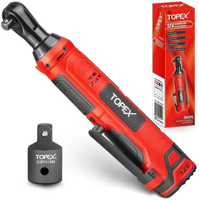 Main image of TOPEX 3/8" 12V Cordless Electric Ratchet Wrench 45NM/33.2ft-lbs 300RPM Variable Speed & LED Light