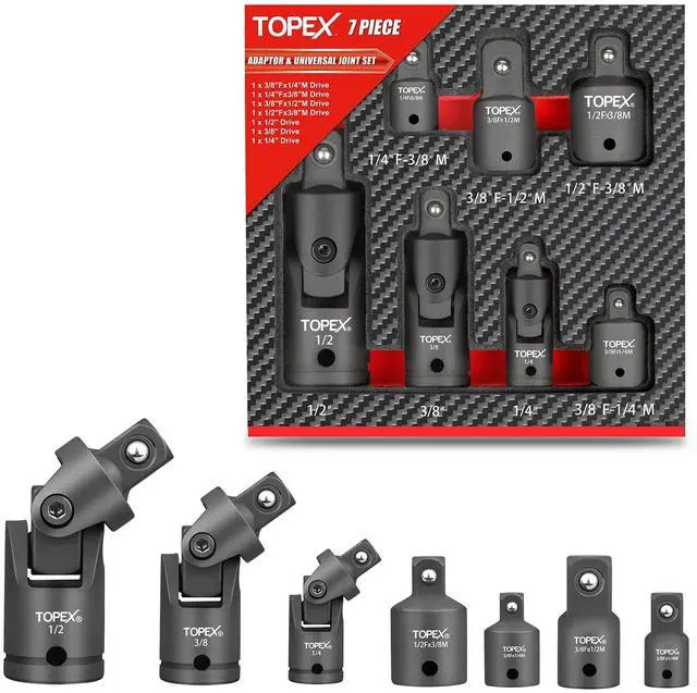 Main image of TOPEX 7-piece socket adaptor set 1/4" 3/8" and 1/2" universal joint socket adaptor