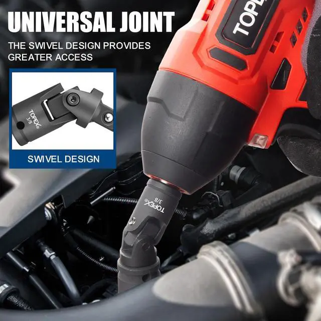 Alt view image 5 of 7 - TOPEX 7-piece socket adaptor set 1/4" 3/8" and 1/2" universal joint socket adaptor