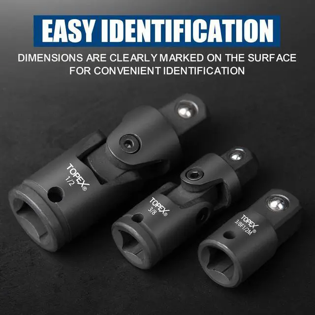 Alt view image 4 of 7 - TOPEX 7-piece socket adaptor set 1/4" 3/8" and 1/2" universal joint socket adaptor