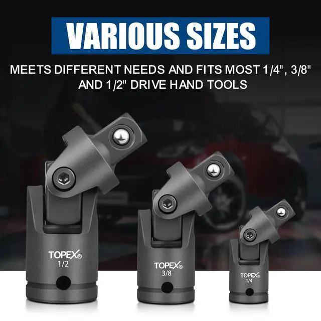 Alt view image 7 of 7 - TOPEX 7-piece socket adaptor set 1/4" 3/8" and 1/2" universal joint socket adaptor