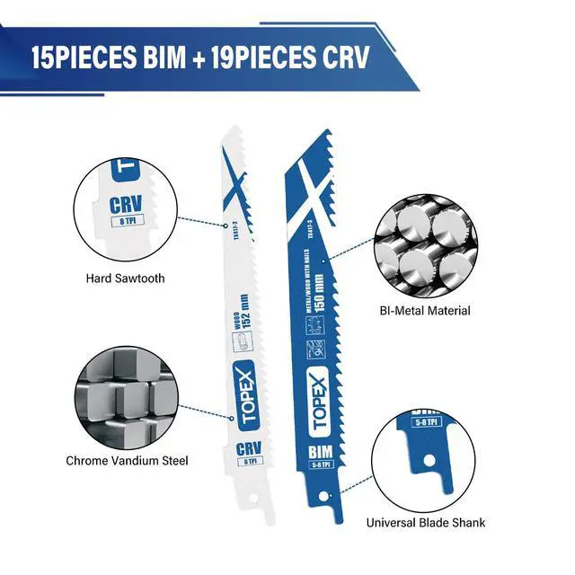 Alt view image 3 of 7 - TOPEX 34 Piece Reciprocating Saw Blades, Premium Sawzall Blades for Metal and Wood cutting