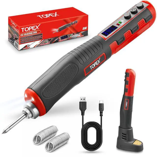 Main image of TOPEX 4V Max Cordless Soldering Iron, Cordless Soldering Iron Kit, 12 Second Quick Heat Up, with Rechargeable Lithium-Ion Battery, for Electronics