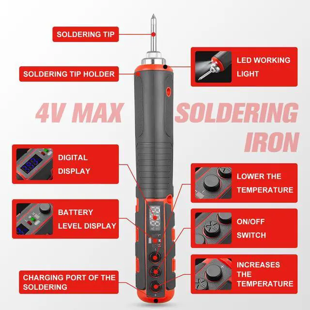 Alt view image 2 of 7 - TOPEX 4V Max Cordless Soldering Iron, Cordless Soldering Iron Kit, 12 Second Quick Heat Up, with Rechargeable Lithium-Ion Battery, for Electronics