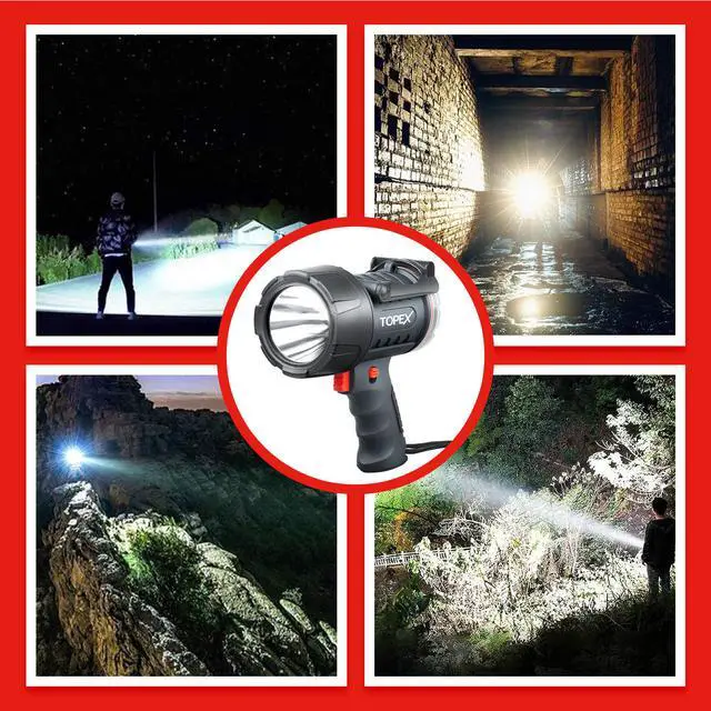 Alt view image 6 of 7 - TOPEX Rechargeable Spotlight with 1000 Lumen Cree LED, IP67 Waterproof Handheld Flashlight Searchlight with Detachable Red Light Filter