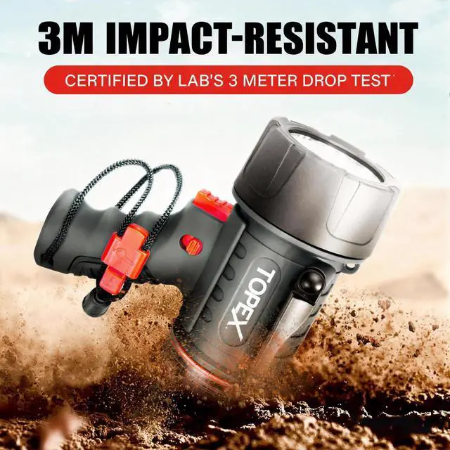 Alt view image 5 of 7 - TOPEX Rechargeable Spotlight with 1000 Lumen Cree LED, IP67 Waterproof Handheld Flashlight Searchlight with Detachable Red Light Filter