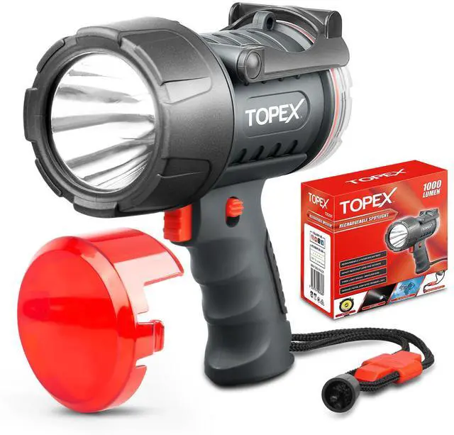 Main image of TOPEX Rechargeable Spotlight with 1000 Lumen Cree LED, IP67 Waterproof Handheld Flashlight Searchlight with Detachable Red Light Filter