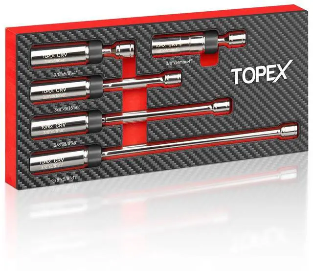 Main image of TOPEX 5-PIECE Swivel Spark Plug Socket Set 3/8 Drive Extra Long