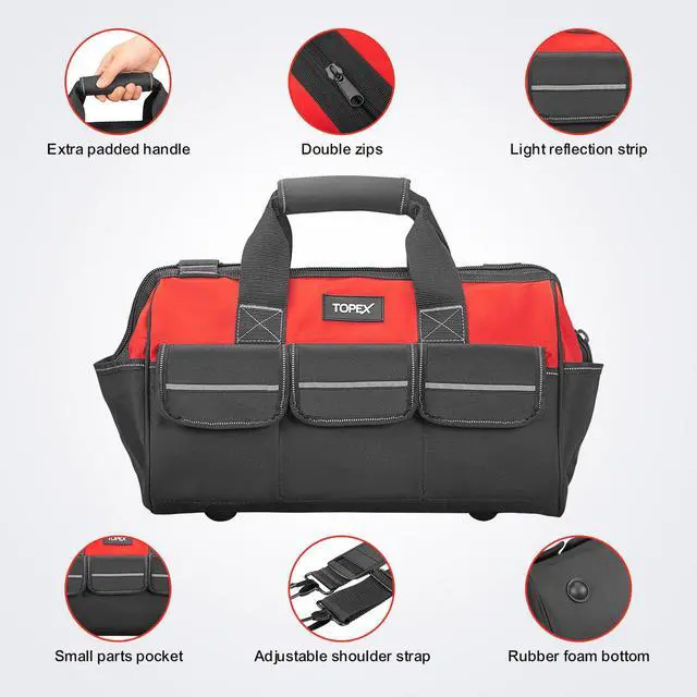 Alt view image 3 of 7 - TOPEX 16-inch Tool Bag Multi-pocket Tool Organizer with Adjustable Shoulder Strap