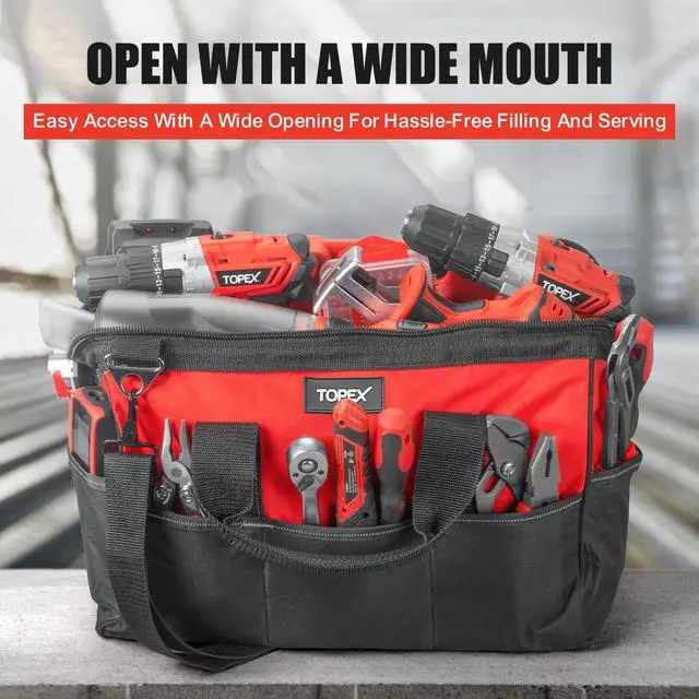 Alt view image 4 of 7 - TOPEX 16-inch Tool Bag Multi-pocket Tool Organizer with Adjustable Shoulder Strap
