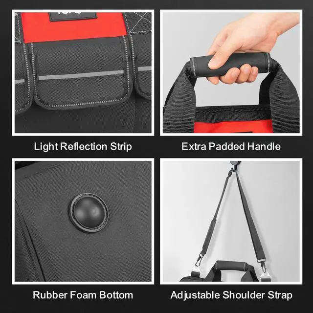 Alt view image 5 of 7 - TOPEX 16-inch Tool Bag Multi-pocket Tool Organizer with Adjustable Shoulder Strap